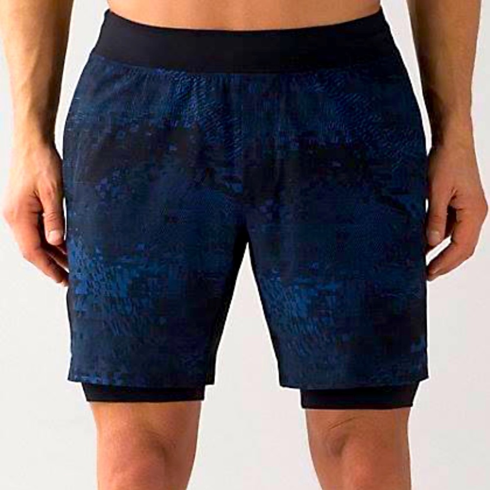 Lululemon Mens T.H.E. Short 9" Linerless Tour De Force Jet Stream Black XL